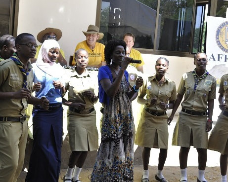 Singer Grace Paul performed an original Swahili song based on the motto of the Scientology Volunteer Ministers with students joining her in the chorus: “No matter the situation, something can be done about it.