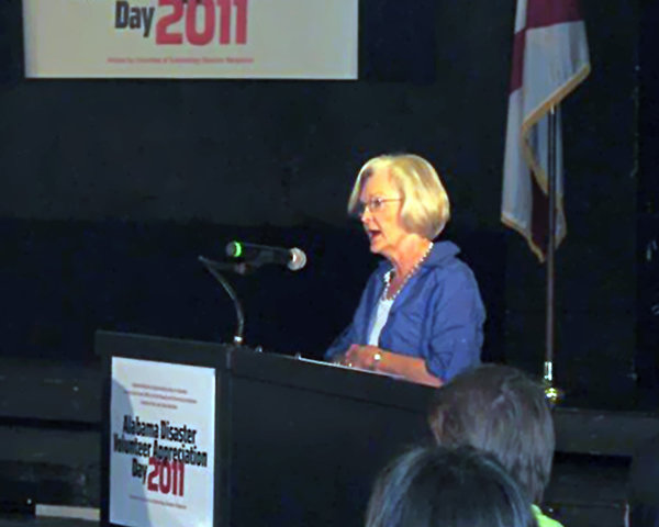 Alabama First Lady Diane Bentley addresses volunteers at the Alabama Disaster Volunteer Appreciation Day event.